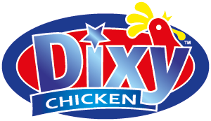 Dixy Chicken logo featuring colorful text and a cartoon chicken with a star, representing the fast-food brand.